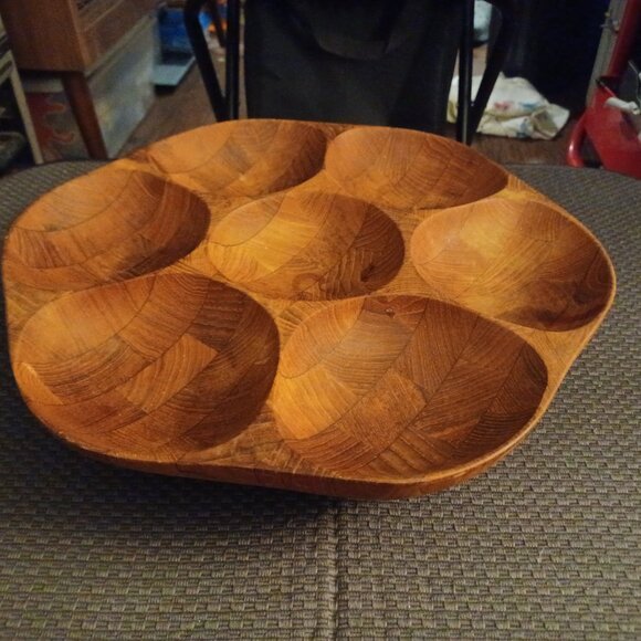Vintage Lazy Susan Rotating Wooden Serving Tray Platter - Picture 4 of 4